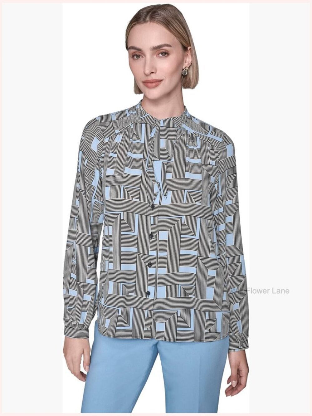 Long Sleeve Soft Suiting Blouse Collared Button Down Blouson Top